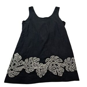 NWT Banana Republic Linen Blend Embroidered Mini Dress Women's Medium Black